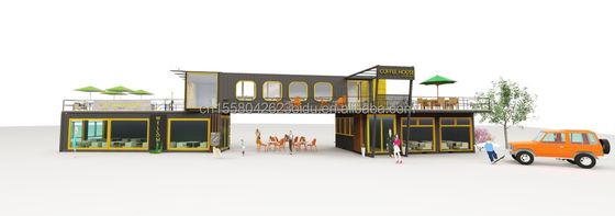 Ресторан на открытом воздухе Кафе Бар Контейнерный дом 40FT Современный дизайн с оцинкованными стальными квадратными трубами